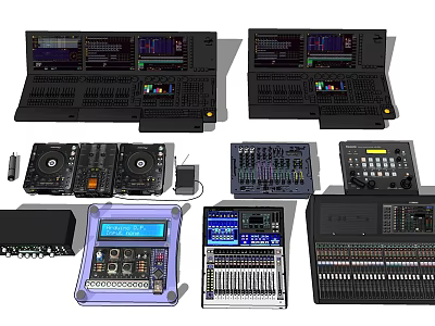 Professional Headphone Audio Equipment With Mixer Control Panel And Studio Gear 3d model