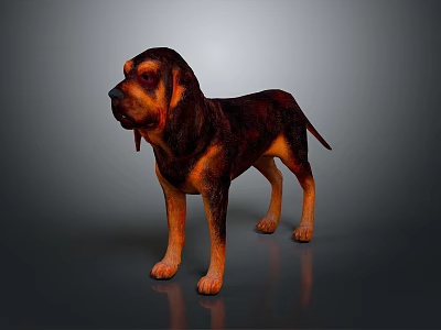 Detailed Hand Carved Dog Sculpture With Realistic Brown And Orange Color Finish 3d model