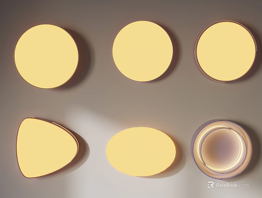 Stylish Ceiling Lights With Various Shapes Including Circular Triangular Oval And Framed Designs 3d model 