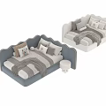 Cozy Upholstered Sofa Bed Design With Soft Pillows Blanket And Ottoman