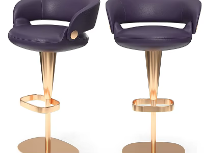 Stylish Purple Leather Bar Stools With Gold Metal Legs And Footrest 3d model