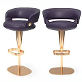 Stylish Purple Leather Bar Stools With Gold Metal Legs And Footrest