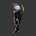 Tattooed Muscular Warrior And Armored Sci Fi Character With Silver Headgear