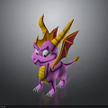 Cartoon Dragon Character 3D Model With Pink Body Yellow Horns And Red Wings