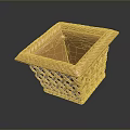 Golden Carved Square Container with Woven Texture Ornate Edges and Shiny Metallic Finish