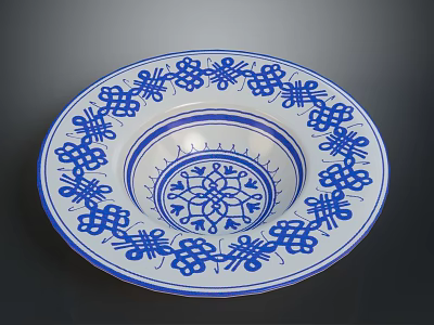 Carved Ceramic Bowl With Blue And White Intricate Floral Patterns Design 3d model