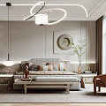 Elegant Modern Bedroom Interior With Bed Pillows Bench Glass Wardrobe And Pendant Lights