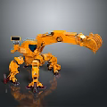 Orange Multi Legged Functional Vehicle For Engineering With Excavation Mechanical Structure 3d model