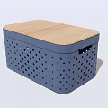 Blue Perforated Stool With Wooden Top For Modern Home Decor