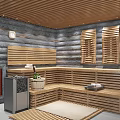 Rustic Sauna Shower Interior Design With Wooden Benches Log Walls And Sauna Heater