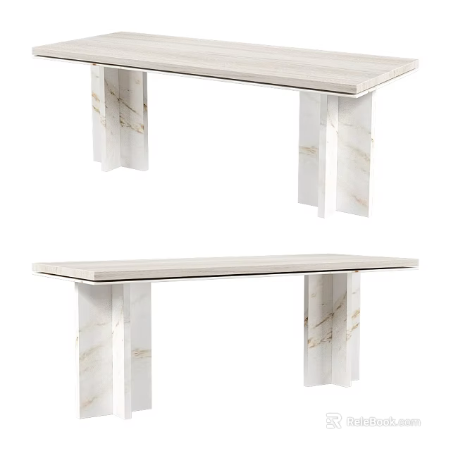 Modern Dining Table With Sleek Marble Tabletop And White Geometric Leg Design 3d model