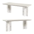Modern Dining Table With Sleek Marble Tabletop And White Geometric Leg Design 3d model