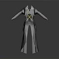 Elegant Black Long Coat With White Lace Collar And Yellow Decorative Buttons