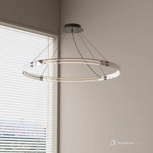 Modern Double Ring LED Chandelier With Minimalist Design By Window Blinds 3d model 