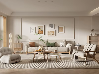 Modern Living Room Interior With Sofa Coffee Table Armchair And Wall Art Decor 3d model