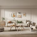 Modern Living Room Interior With Sofa Coffee Table Armchair And Wall Art Decor