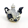 Dragon Sculpture Carving Featuring Blue And White Pattern Dragon Head Spout Decorative Design And Lid
