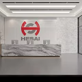 Modern Corporate Office Reception Design With Luxury Marble Counter And Custom Brand Logo On Wall