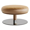 Light Brown Round Leather Sofa Stool With Modern Metal Base Design 3d model