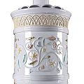 Decorative White Ceramic Fireplace with Intricate Floral Ornaments and Flames