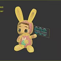 Cute Plush Toy With Rabbit Ears And Pink Polka Dot Outfit Holding Happy Easter Sign