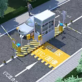 Functional Building Exterior Wall With Vehicle Recognition System Barrier Gate Car And Pedestrians