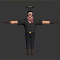 3D Cowboy Character Model With Floating Hat Pink Bandana And Outstretched Arms