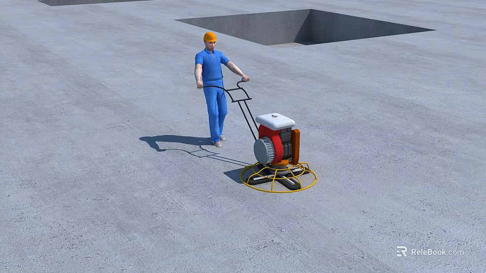 Construction Site Worker Operating Concrete Grinder to Smooth Floor Surface 3d model 
