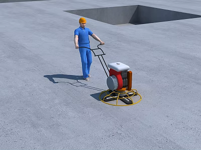 Construction Site Worker Operating Concrete Grinder to Smooth Floor Surface 3d model