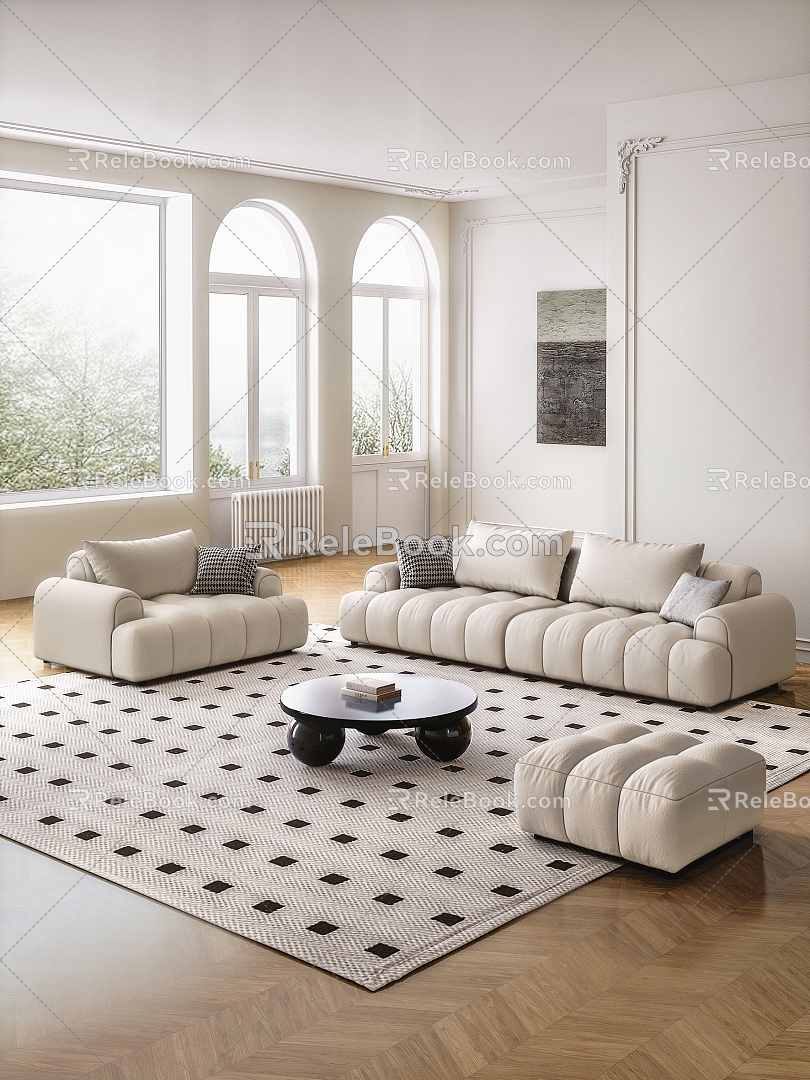 Modern Cream Style Living Room Combination Sofa Multiplayer Sofa Piano Keys Sofa Sofa Cloud Sofa Cat Scratching Cloth Sofa Cream Style 3d model