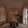 Spa Sauna Relaxation Room With Massage Table Illuminated Wall And Bathtub