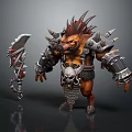 Boar Warrior Character With Spiked Armor Giant Weapon And Skull Decoration