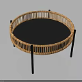 Circular Rattan Equipment Featuring Black Metal Legs And Dark Flat Surface
