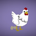 Fresh Gray Eggs Beside White Chicken With Red Comb And Yellow Feet On Purple Background