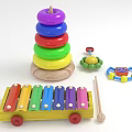 Kids Wooden Educational Toys With Colorful Stacking Rings Xylophone Turtle And Rattle