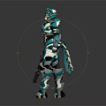 Turquoise White Futuristic Mechanical Armor Character With Biomechanical Design Holding Gun