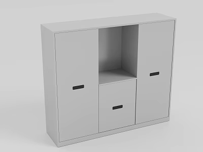 Gray Storage Cabinet With Two Doors One Drawer And Open Compartment 3d model