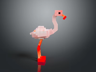 Pixel Art Flamingo Model With Pink Body And Orange Legs Standing 3d model