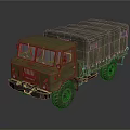Military Green Cargo Truck With Canvas Covered Bed And Large Tires