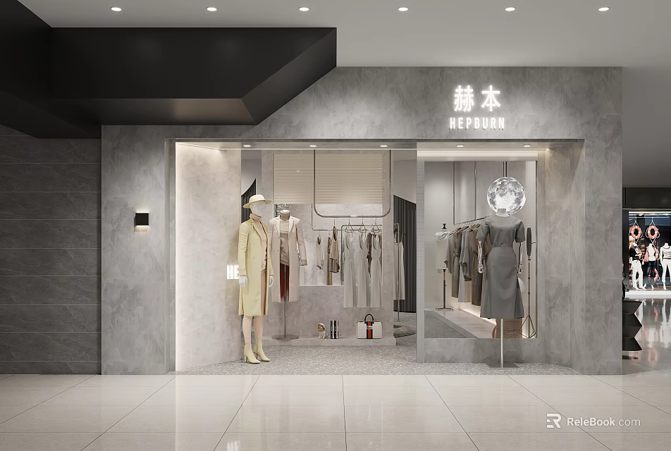 Elegant Shopping Mall Clothing Store Interior With Mannequin Display And Fashion Apparel 3d model 