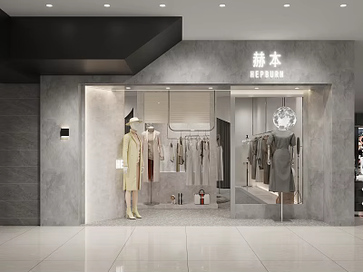 Elegant Shopping Mall Clothing Store Interior With Mannequin Display And Fashion Apparel 3d model