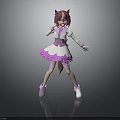 3D Animated Character Model With Pink White Outfit Cat Ears Tail And Dancing Pose