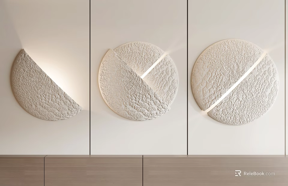 Textured Circular Modern Wall Decor with Light Strips Mounted on Beige Wall for Home Interior 3d model