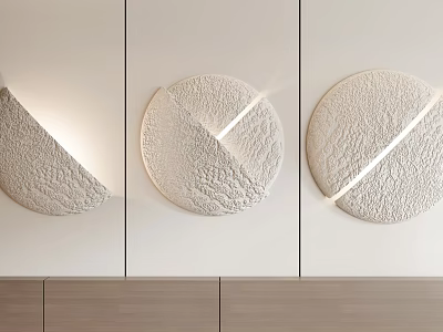 Textured Circular Modern Wall Decor with Light Strips Mounted on Beige Wall for Home Interior 3d model