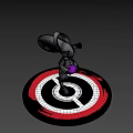White Game Character With Long Ears Holding Purple Orb On Circular Black White Red Base