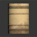 Vintage Beige Metal Barrel With Rusted Surface And Circular Stripes For Household Use