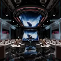 Luxurious Modern KTV Room Interior With Large Screen Sofas And Lighting Effects