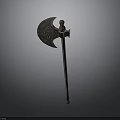 Artistic Intricately Carved Axe Sculpture With Decorative Patterns And Wooden Handle