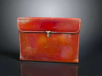 Elegant Red Textured Leather Folder With Gold Lock For Daily Essentials 3d model