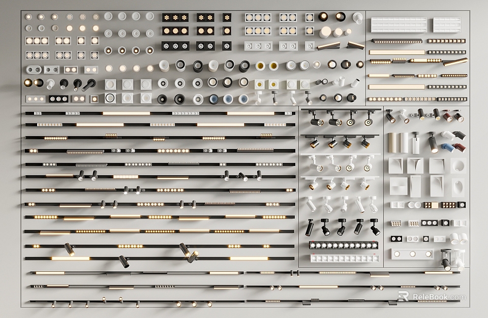 Lighting Fixture Set With Modern Chandeliers Wall Sconces Spotlights Strip And Round Lights 3d model 